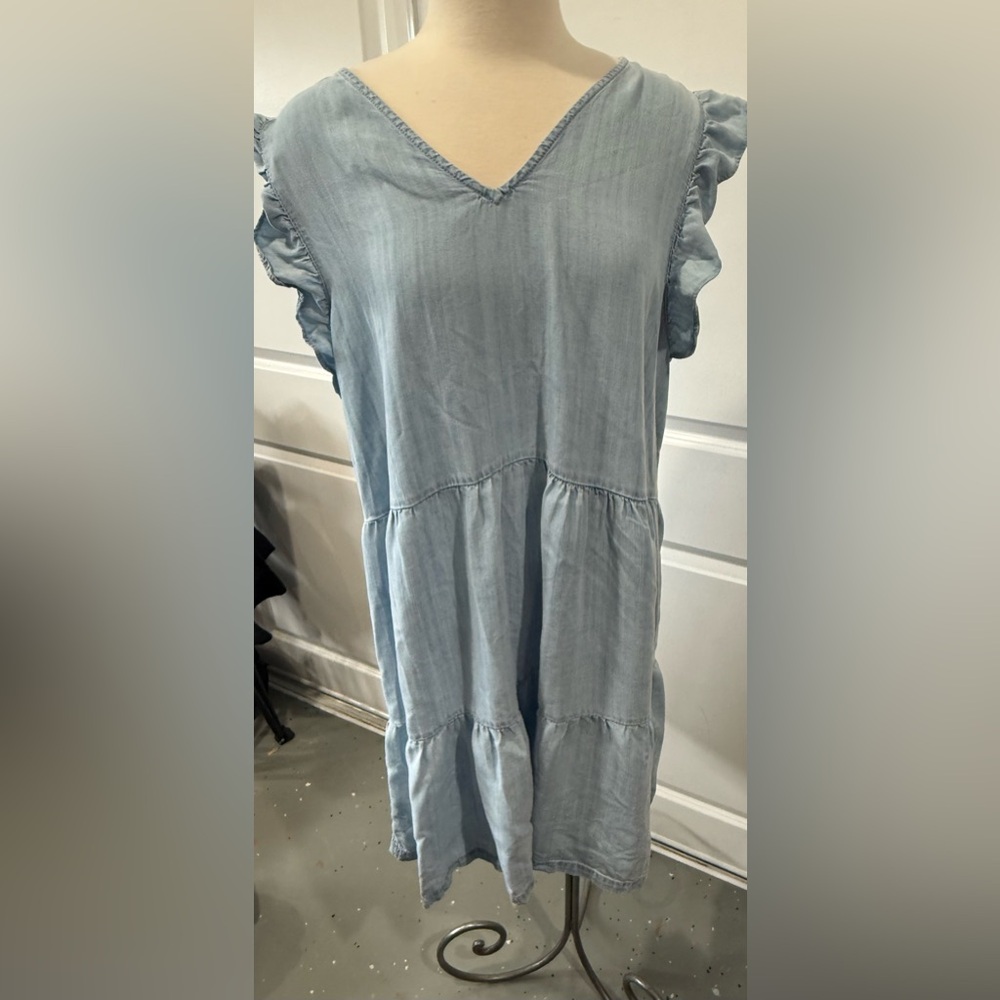 LOFT Light Blue Tiered Dress